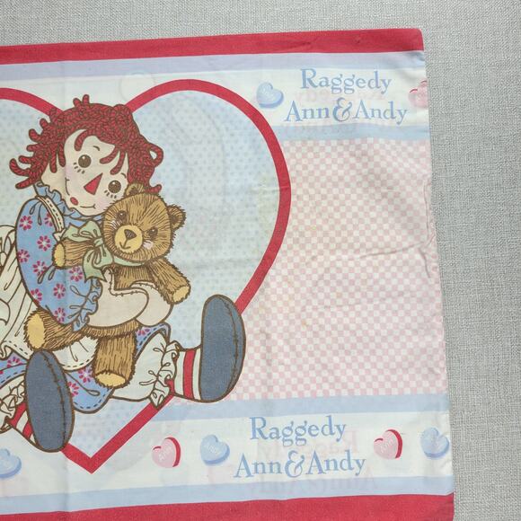 Vintage Raggedy Ann & Andy Pillowcase 29x20 Fabric Panel Red Hearts Gingham - Picture 6 of 9